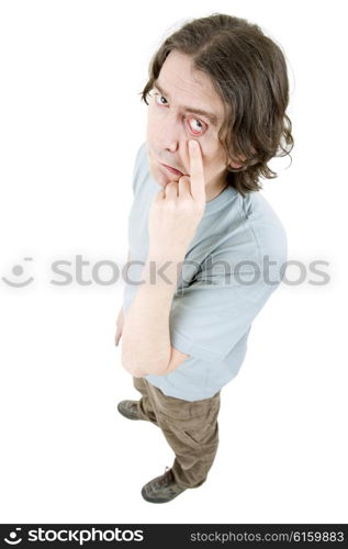 young casual man full body in a white background