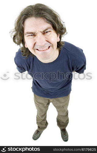 young casual man full body in a white background