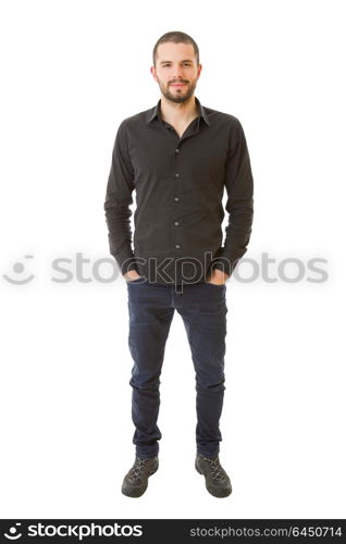 young casual man full body in a white background