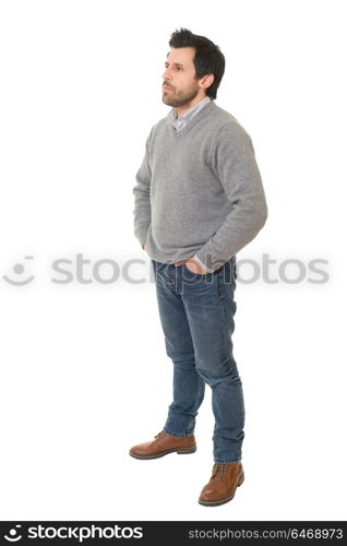 young casual man full body in a white background