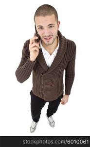 young casual man full body on the phone, isolated