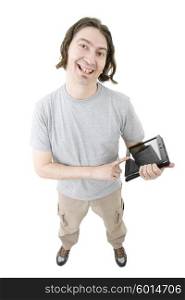 young casual man full body with a digital tablet, isolated
