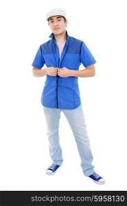 young casual man full length, isolated on white background
