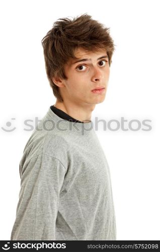 young casual man looking, isolated on white