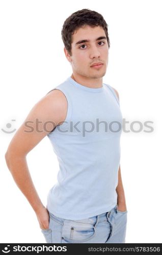 young casual man looking, isolated on white