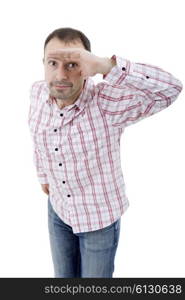 young casual man looking, isolated on white