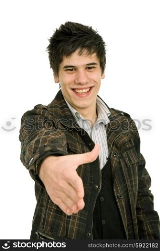 young casual man offering to shake the hand