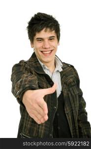 young casual man offering to shake the hand
