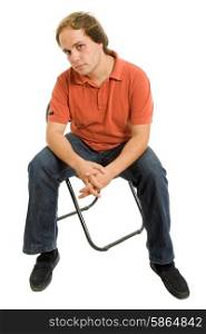 young casual man on a chair, isolated on white
