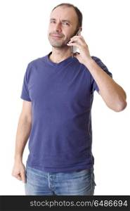 young casual man on the phone, isolated. on the phone