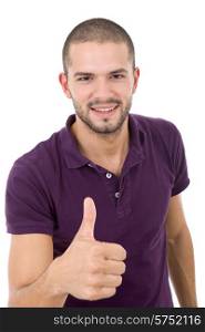 young casual man portrait going thumb up, isolated