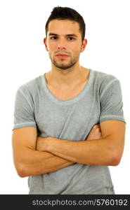 young casual man portrait in a white background