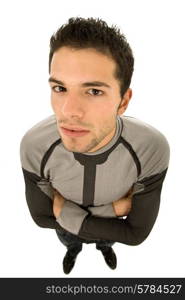 young casual man portrait in a white background