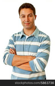 young casual man portrait in a white background