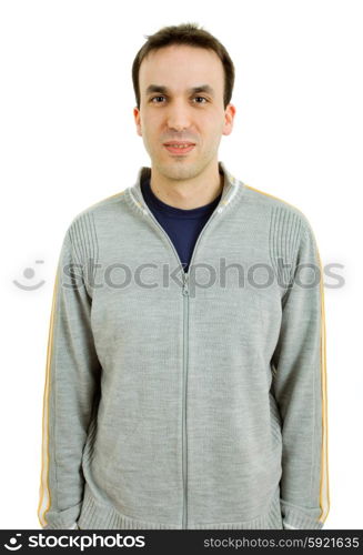 young casual man portrait in a white background