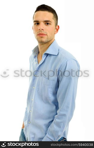 young casual man portrait in a white background