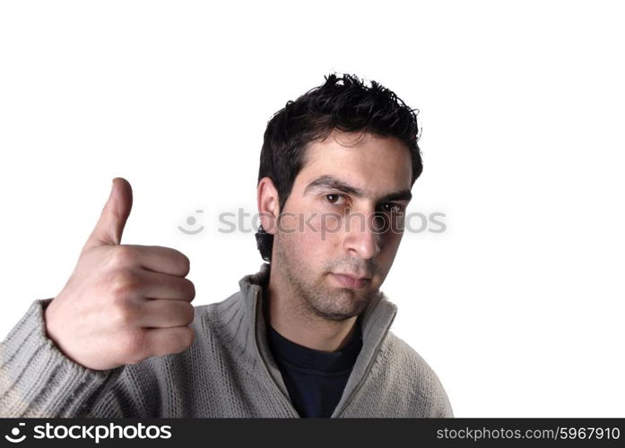 young casual man portrait in a white background