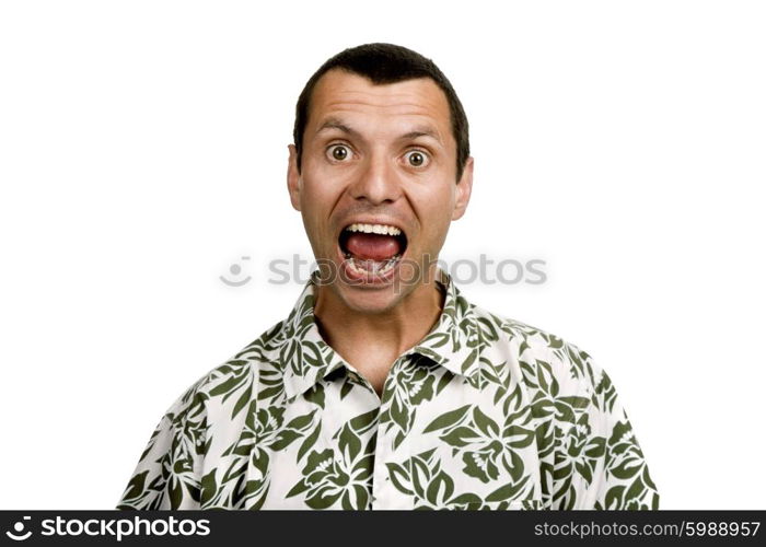 young casual man portrait in a white background