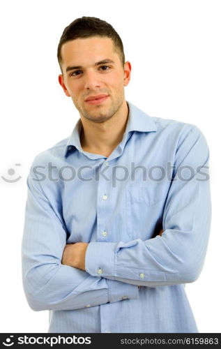 young casual man portrait in a white background