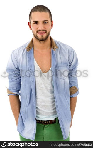 young casual man portrait, isolated on white