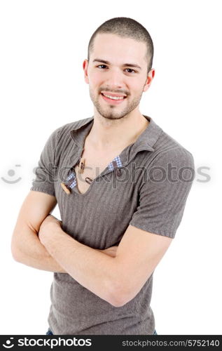 young casual man portrait, isolated on white