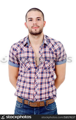 young casual man portrait, isolated on white