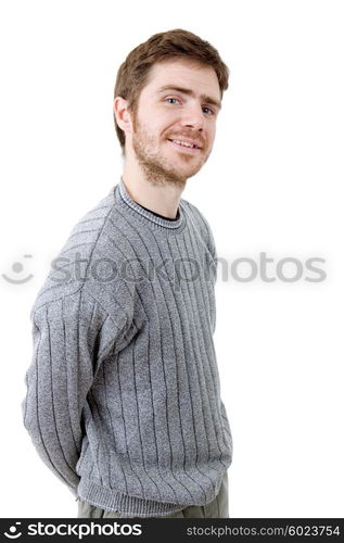 young casual man portrait, isolated on white