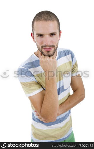 young casual man portrait, isolated on white