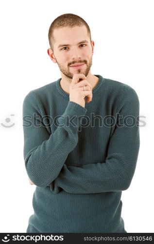 young casual man portrait, isolated on white