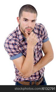 young casual man portrait, isolated on white