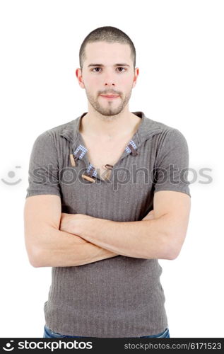 young casual man portrait, isolated on white