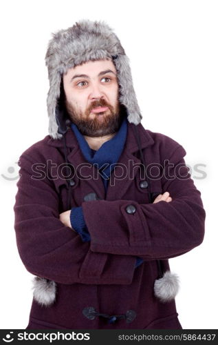 young casual man portrait with a russian hat