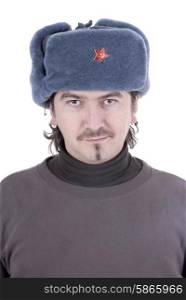 young casual man portrait with a russian hat