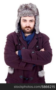 young casual man portrait with a russian hat