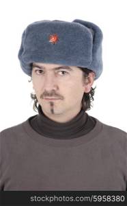young casual man portrait with a russian hat