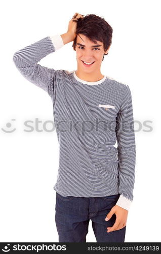 Young casual man posing isolated over white