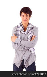 Young casual man posing isolated over white