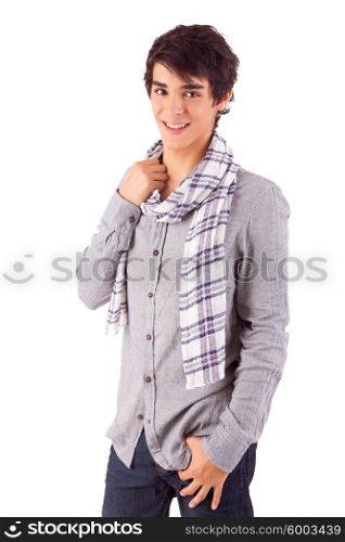 Young casual man posing isolated over white