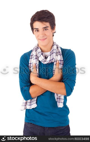 Young casual man posing isolated over white