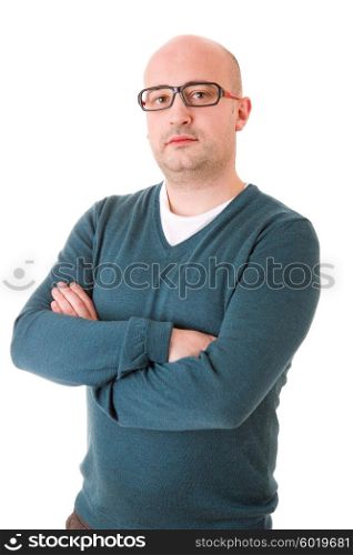young casual man thinking, isolated
