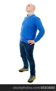 young casual man waiting full body in a white background