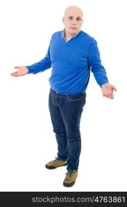 young casual man waiting full body in a white background