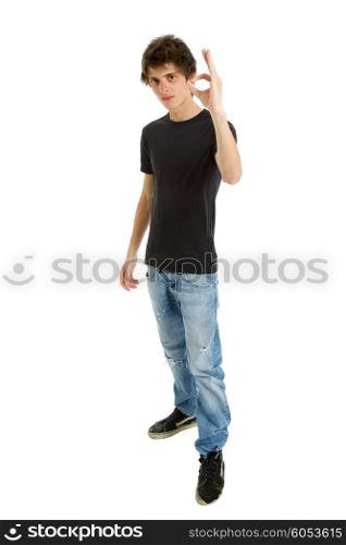 young casual man winning, full length, isolated