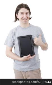young casual man with a digital tablet, isolated