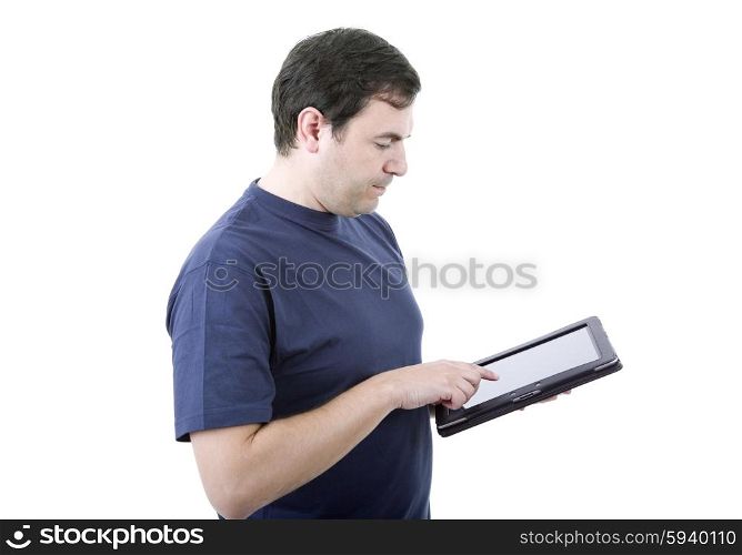 young casual man with a digital tablet, isolated