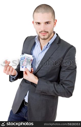 young casual man with lots of money