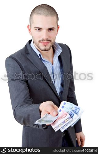 young casual man with lots of money