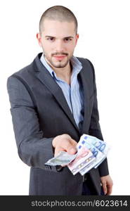 young casual man with lots of money