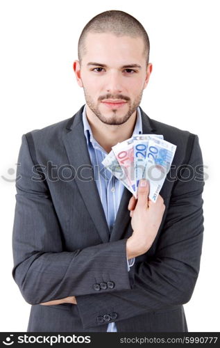young casual man with lots of money, isolated