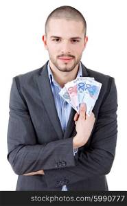 young casual man with lots of money, isolated